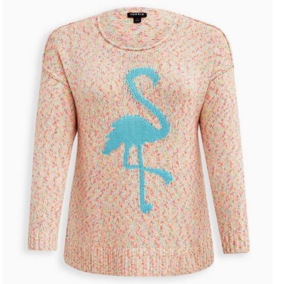 Size 1: Torrid Marled Cotton Flamingo Tunic Sweater - Picture 1 of 6